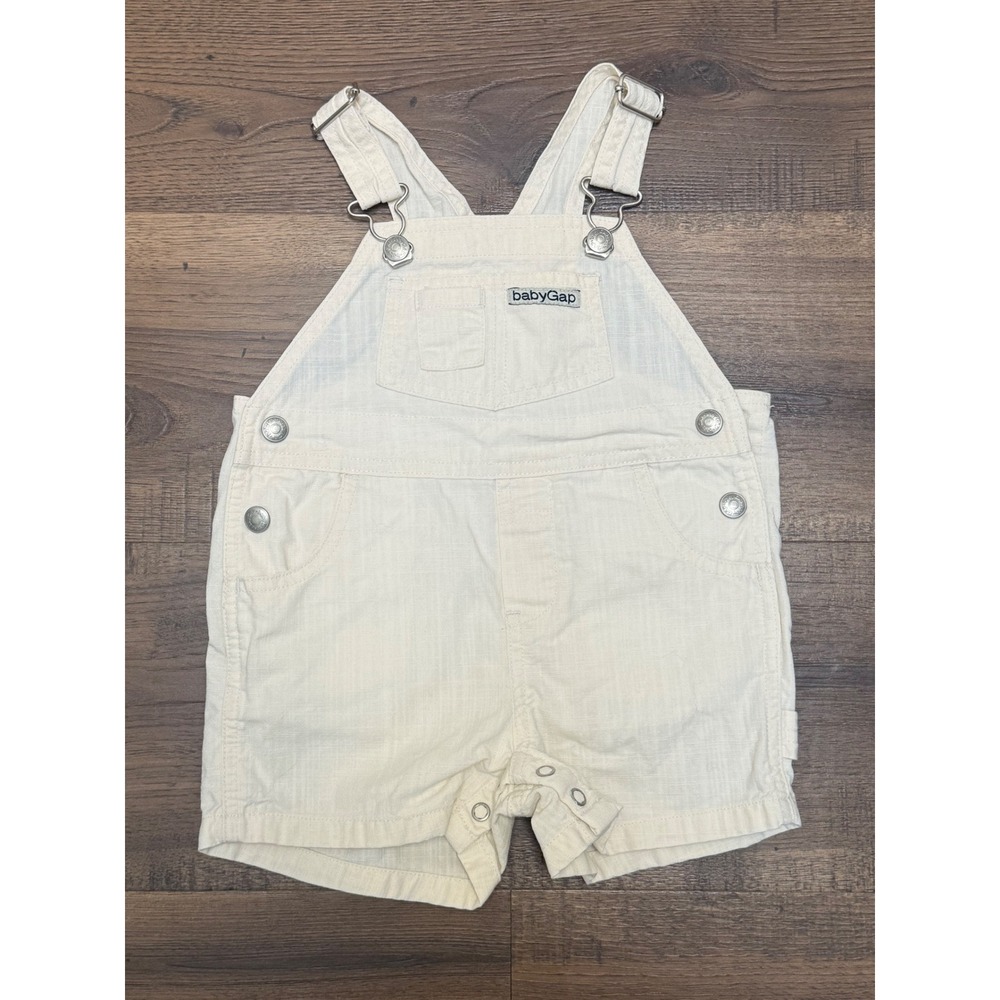 baby Gap Vintage 90s Cream Cotton Shortall Overalls 6-12 Months Off White